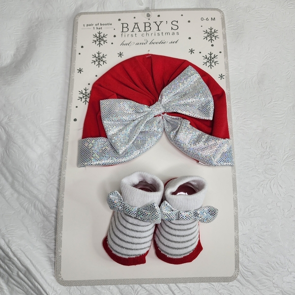 Baby Hat and Booties Set Scarlett Red and Silver Infant Size 0-6 Months NWT - Picture 9 of 9